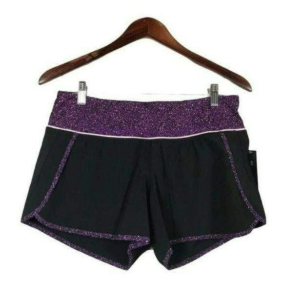 Lululemon Run Times Shorts Black Flashback Static Tender Violet, Size 6 New